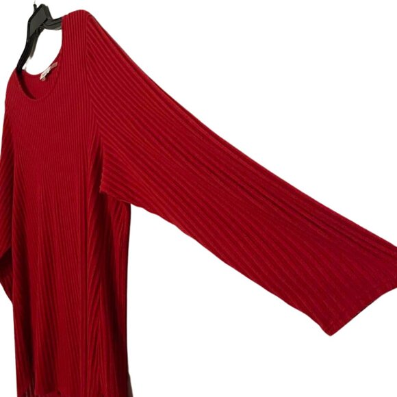 Calvin Klein Plus Size 2X Red Ribbed Tunic Top Long Sleeve Logo Blouse - Picture 6 of 13